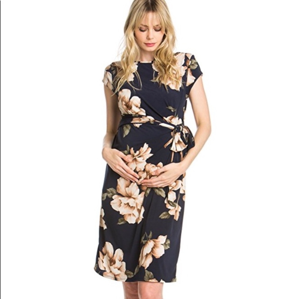 Navy flower Maternity Dress